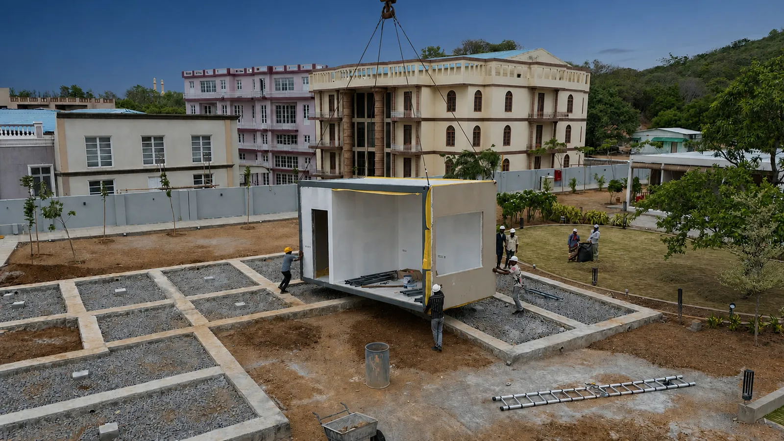 A Moduli module being installed by crane on site