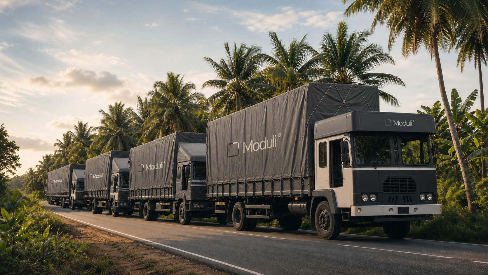 Moduli modules transported by a convoy of covered trucks